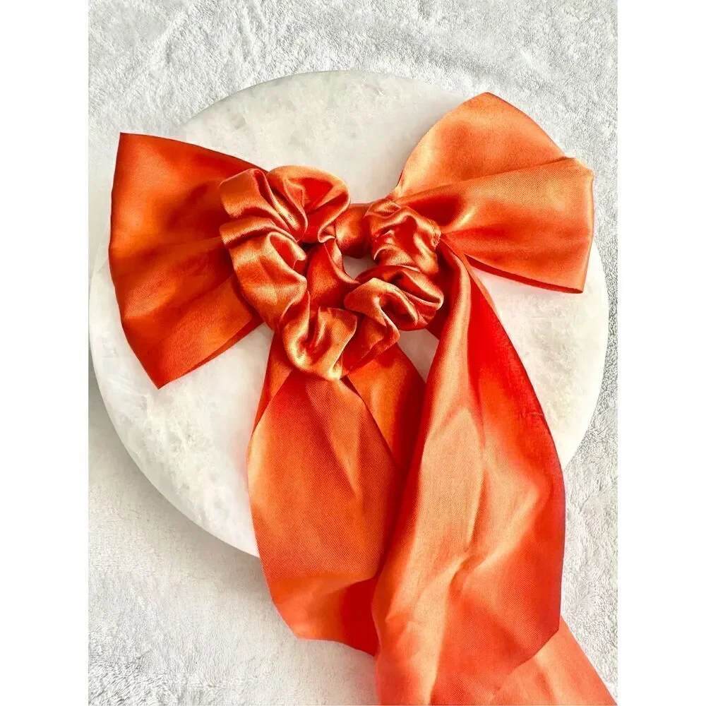 Pumpkin orange shiny satin hair brow scrunchie ￼